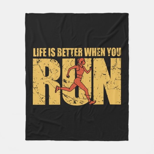 Life Is Better When You 走 - Runner Girl フリースブランケット (正面)
