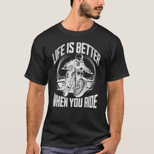 Life is Better When You Ride - Biker Skull Tシャツ (正面)