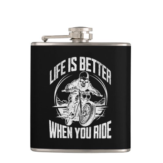 Life is Better When You Ride Motorcycle Skull フラスク (正面)