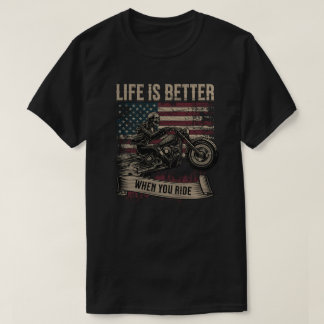 Life Is Better When You Ride Patriotic Biker Skull Tシャツ