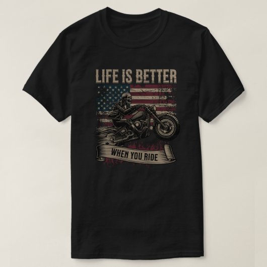 Life Is Better When You Ride Patriotic Biker Skull Tシャツ (デザイン正面)