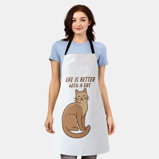 Life Is Better With a Cat – Cute Cat Lover Design エプロン (着用した状態)