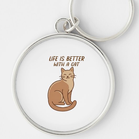Life Is Better With a Cat – Cute Cat Lover Design キーホルダー (正面)