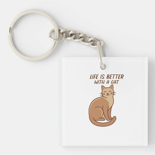 Life Is Better With a Cat – Cute Cat Lover Design キーホルダー (正面)