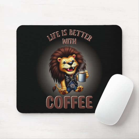 LIFE IS BETTER WITH A COFFEE, LION マウスパッド (マウス)