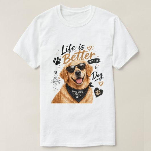 Life Is Better With a Dog Cute Golden Retriever T- Tシャツ (デザイン正面)