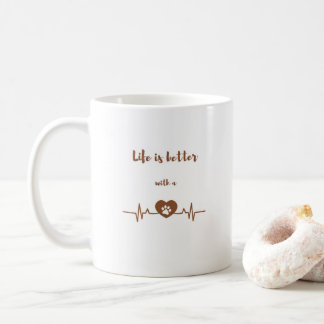 Life is Better with a Dog Heartbeat Coffee Mug コーヒーマグカップ