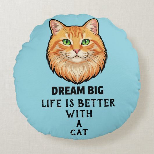 Life Is Better With Cat Round Pillow ラウンドクッション (正面)