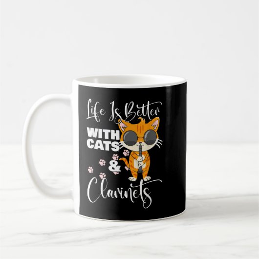 Life Is Better With Cats And Clarinets Kitty Clari コーヒーマグカップ (左)