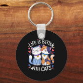 Life Is Better With Cats Cute Cat Lover Valentine' キーホルダー (正面)