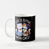 Life Is Better With Cats Cute Cat Lover Valentine' コーヒーマグカップ (左)