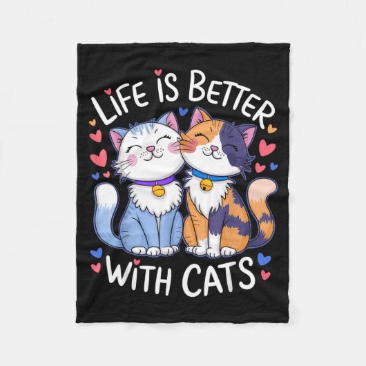 Life Is Better With Cats Cute Cat Lover Valentine' フリースブランケット (正面)
