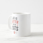 Life Is Better With Cats Typography Cat Lover  コーヒーマグカップ (正面左)