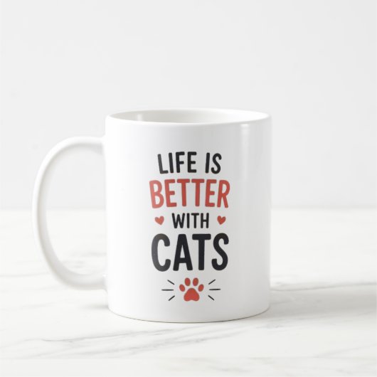 Life Is Better With Cats Typography Cat Lover  コーヒーマグカップ (左)
