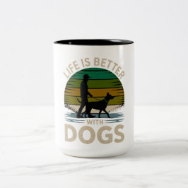 Life Is Better With Dogs Retro Silhouette Coffee M ツートーンマグカップ