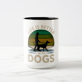 Life Is Better With Dogs Retro Silhouette Coffee M ツートーンマグカップ