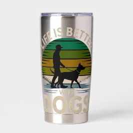Life Is Better With Dogs Retro Sunset T-Shirt  保温保冷タンブラー