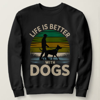 Life Is Better With Dogs Women’s Retro Sunset Swea スウェットシャツ