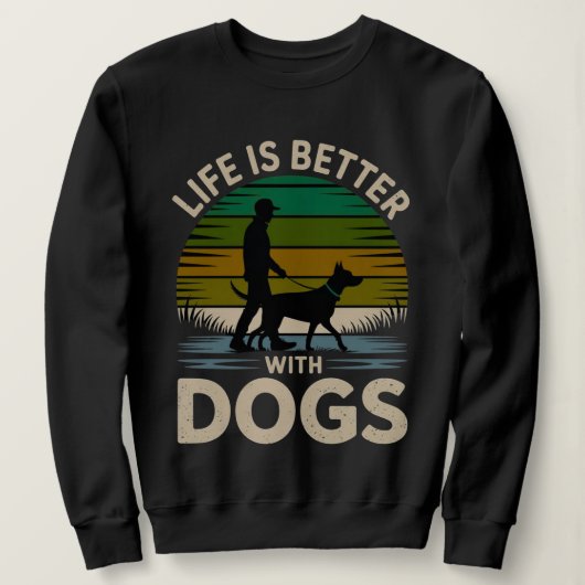 Life Is Better With Dogs Women’s Retro Sunset Swea スウェットシャツ (デザイン正面)