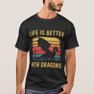Life Is Better With Dragons Stripes Vintage Dragon Tシャツ