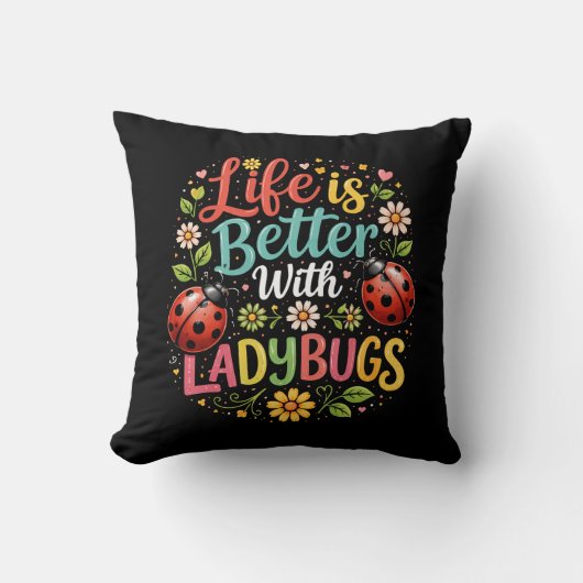 Life Is Better with Ladybugs クッション (正面)