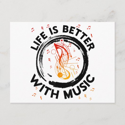 Life Is Better With Music NotesミュージシャンMusic Lov エンクロージャーカード (正面)