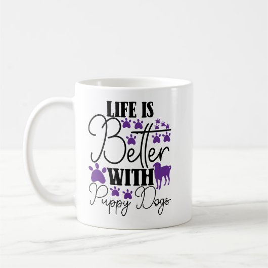 Life Is Better With Puppy Dogs Cute Dog Lover コーヒーマグカップ (左)