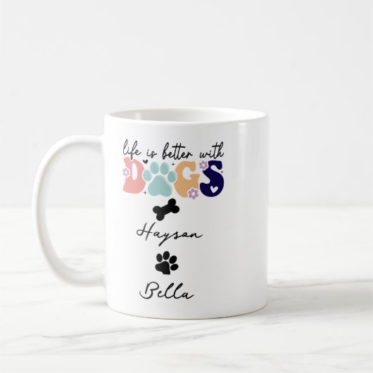 Life Is Better With Puppy Dogs Cute Dog Lover コーヒーマグカップ (左)