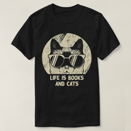 Life Is Books and Cats Book Lover Cat Mom Bookworm Tシャツ (デザイン正面)
