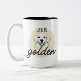 Life is Golden | かわいいゴールデンレトリバー | 犬のマグカップ ツートーンマグカップ