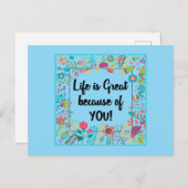 Life is Great Because of You Floral Framed Quote ポストカード (正面/裏面)
