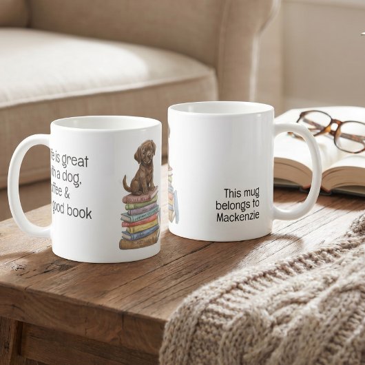 Life is great with a dog and a good book コーヒーマグカップ