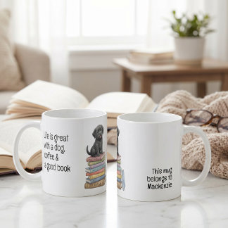 Life is great with a dog and a good book コーヒーマグカップ