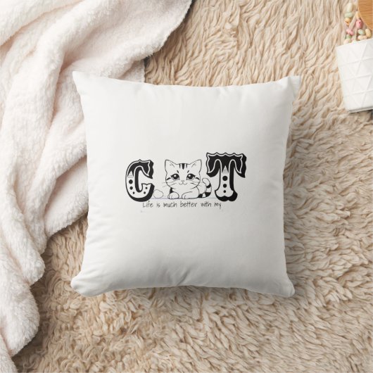 "Life Is Much Better With My Cat – Cute Cat Design クッション (ブランケット)