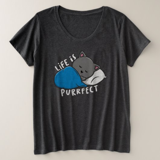 Life is purfect - Sleeping Cat プラスサイズTシャツ (デザイン正面)