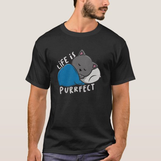 Life is purfect - Sleeping Cat Tシャツ (正面)