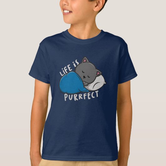 Life is purfect - Sleeping Cat Tシャツ (正面)