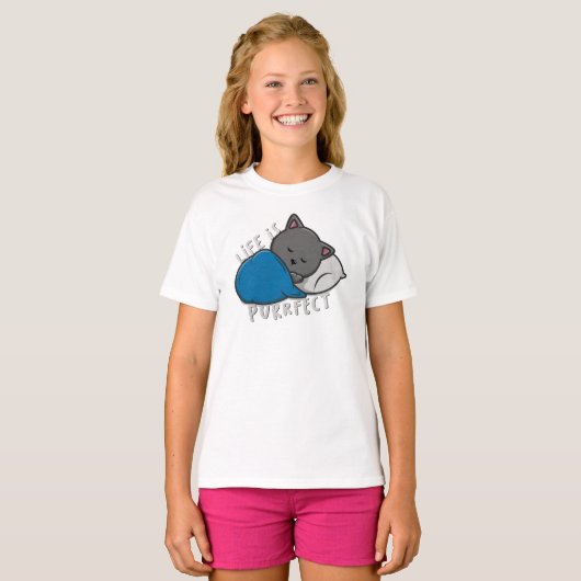 Life is purfect - Sleeping Cat Tシャツ (正面フル)
