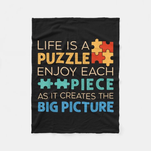 Life Is Puzzle Enjoy Each Ece _ Jigsaw Puzzle Love フリースブランケット (正面)