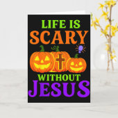 Life Is Scary Without Jesus Christian Halloween _1 カード (黄色い花)