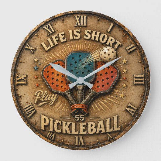 Life Is Short Play Pickleball ラージ壁時計 (正面)