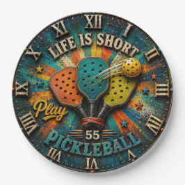 Life Is Short Play Pickleball Colorful Retro ペーパープレート
