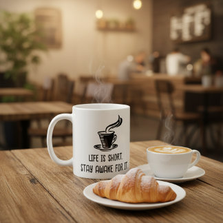 Life Is Short Stay Awake For It Funny Coffee Lover コーヒーマグカップ