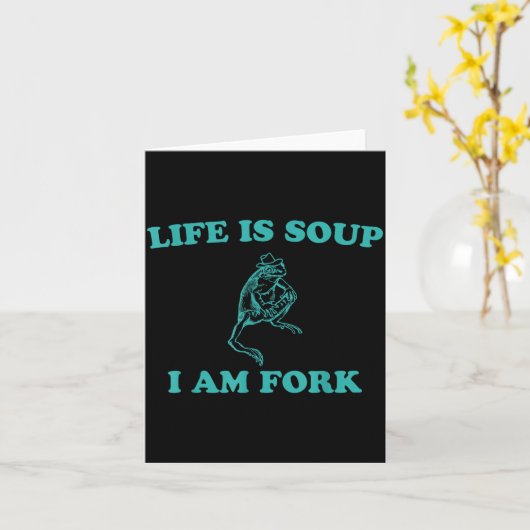 Life Is Soup I Am Fork Funny Frog  カード (黄色い花)