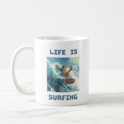 Life Is Surfing - for surf and cats enthusiasts コーヒーマグカップ (左)
