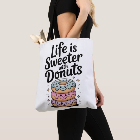 Life Is Sweeter With Donuts トートバッグ (クローズアップ)