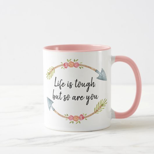 Life is Tough Watercolor Floral Arrow Pink マグカップ (右)