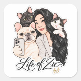Life of Zie™ | かわいいペットの肖像ステッカー スクエアシール