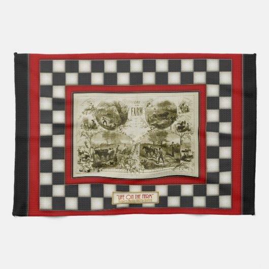 Life on the Farm country Checkerboard キッチンタオル (横)