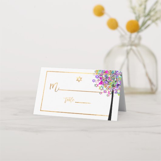 LIfe+Pink+Green+フェイク金ゴールドのPixDezinesツリー プレイスカード (正面)